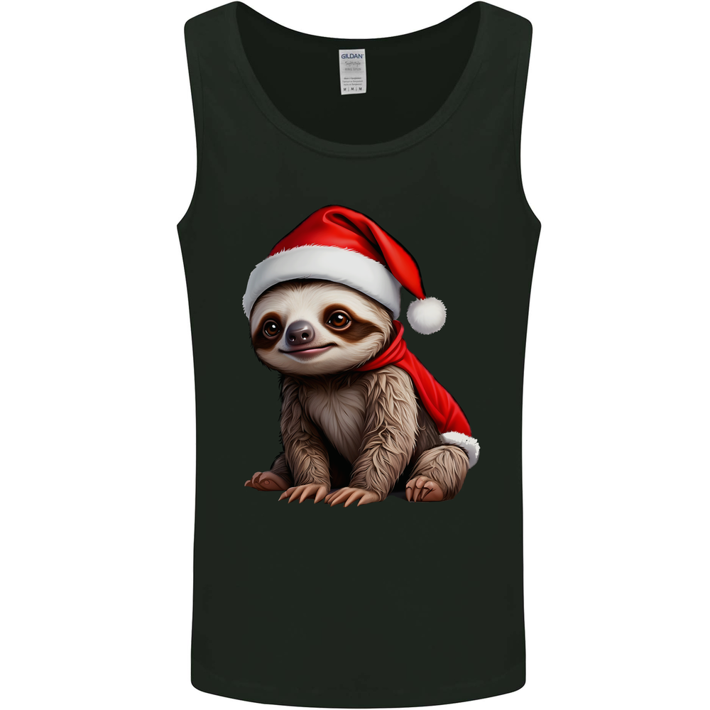 A Cute Christmas Sloth With Xmas Hat on Mens Vest Tank Top
