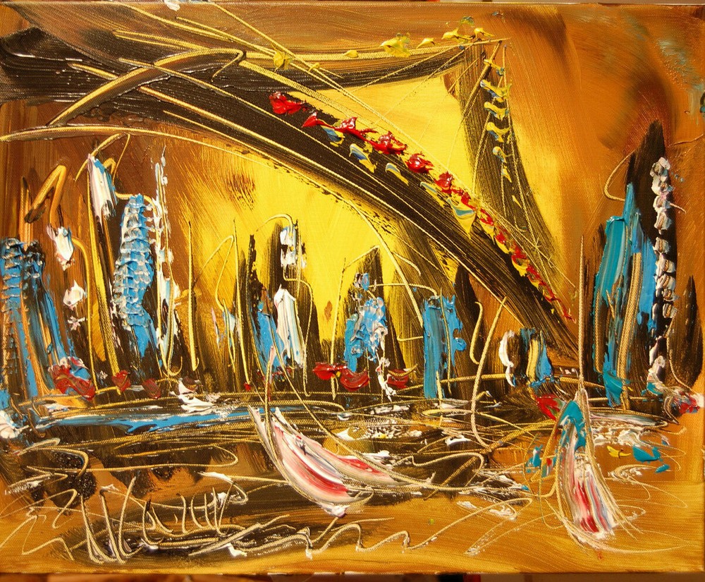 SUNNY CITY   BY  MARK KAZAV - ORIGINAL OIL PAINTING ABSTRACT MODERN ART WETFH