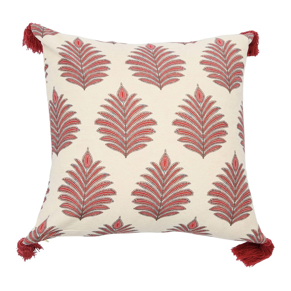 Square Fern Frond Pillow Cover with Decorative Tassels