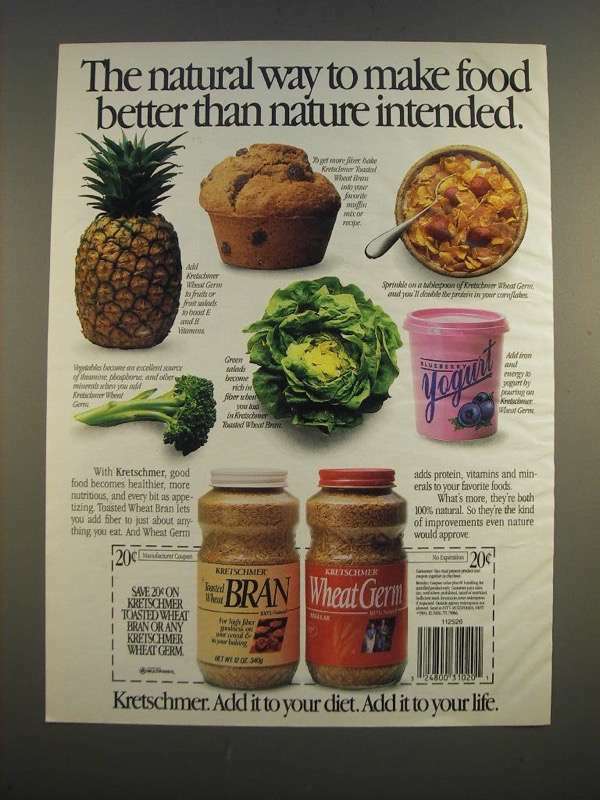 1986 Kretschmer Toasted Wheat Bran and Wheat Germ Ad - Natural Way