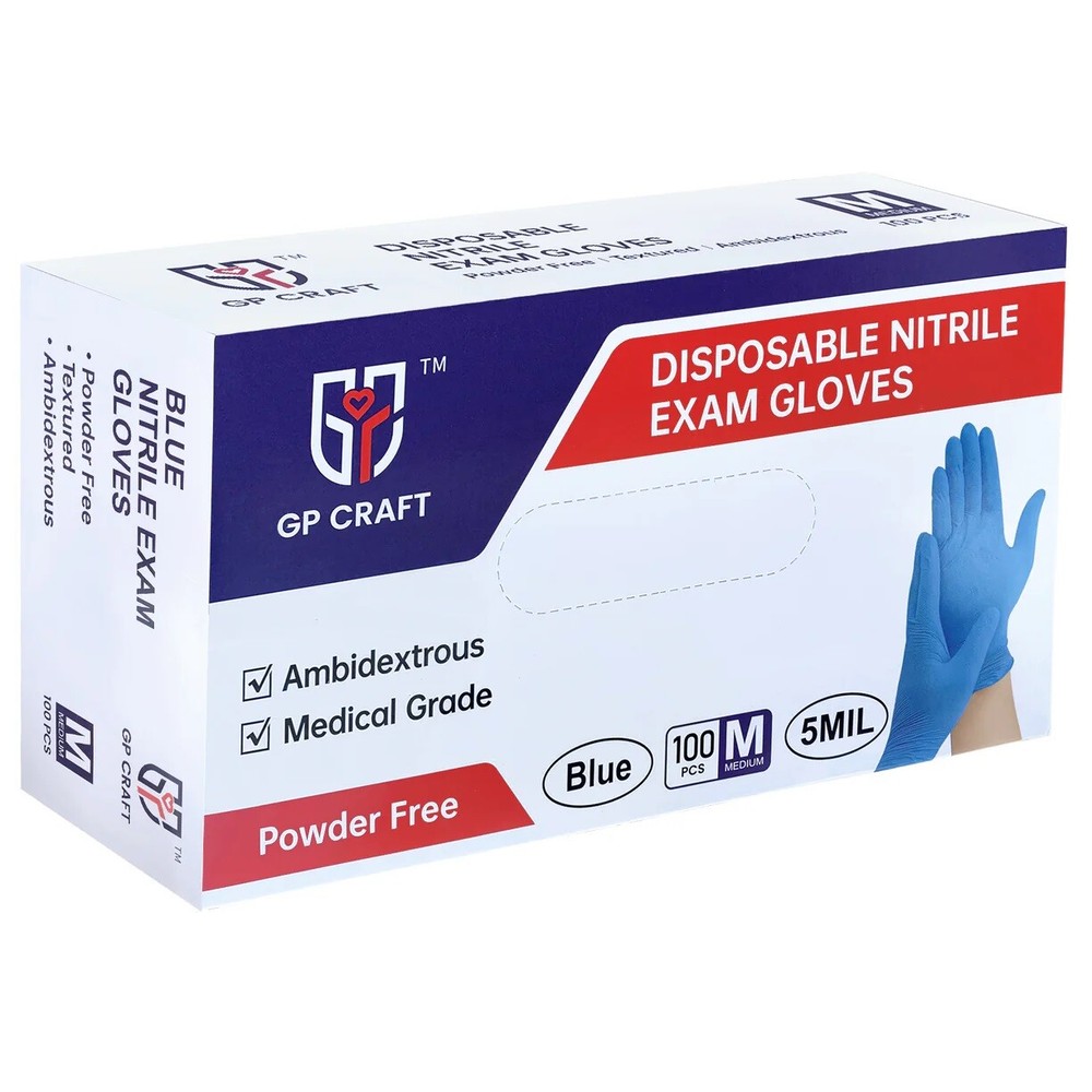 Blue Nitrile Medical Gloves 5Mil Powder & Latex Free Disposable Clean (100pcs)