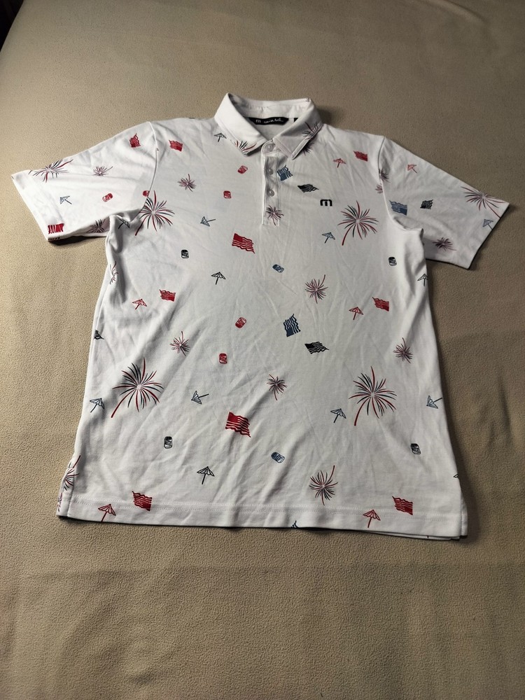 Travis Mathew Men's Golf Polo Shirt White  Size S, Short Sleeve, Patterned