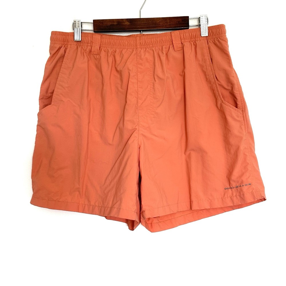 Columbia Swim Shorts Mens Large Orange Pockets Elastic Waist Drawstring Swimwear