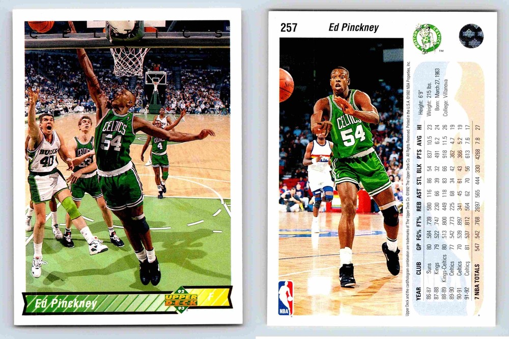 Ed Pinckney 1992 Upper Deck Celtics Basketball Card 257 NBA Memorabilia