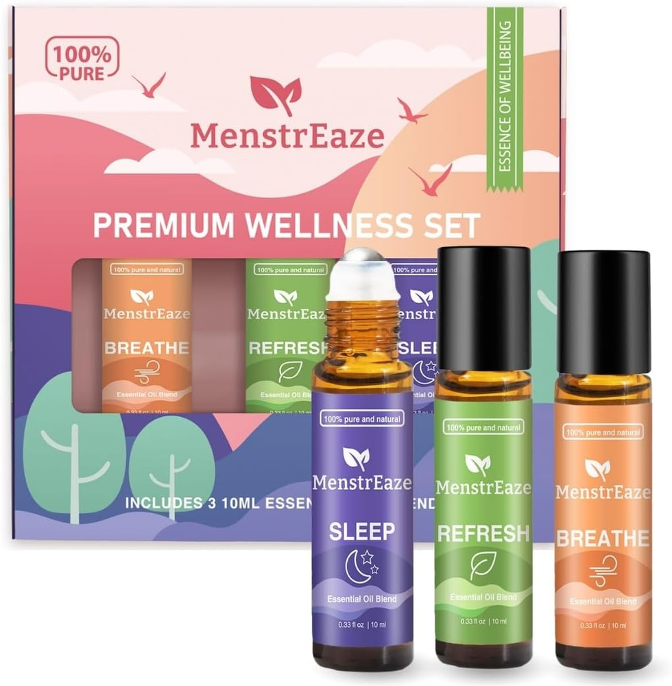 Natural Therapeutic Grade Essential Oil Roll-On Set for Refresh, Breathe, Sleep