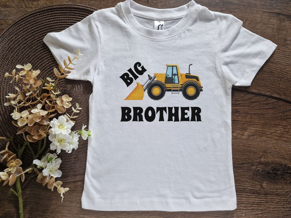 Personalized Big Brother Shirt Construction With name Tee Future Sibling Gift