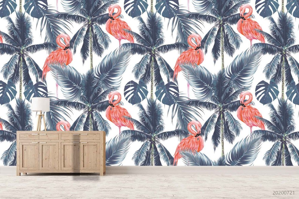 3D Flamingo Palm Tree Pattern Wall Murals Wallpaper Murals Wall Sticker 2