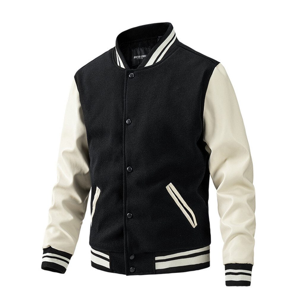Black White 2XL Men’s Melton Stadium Jumper Jacket Casual Outerwear Cozy Winter Style