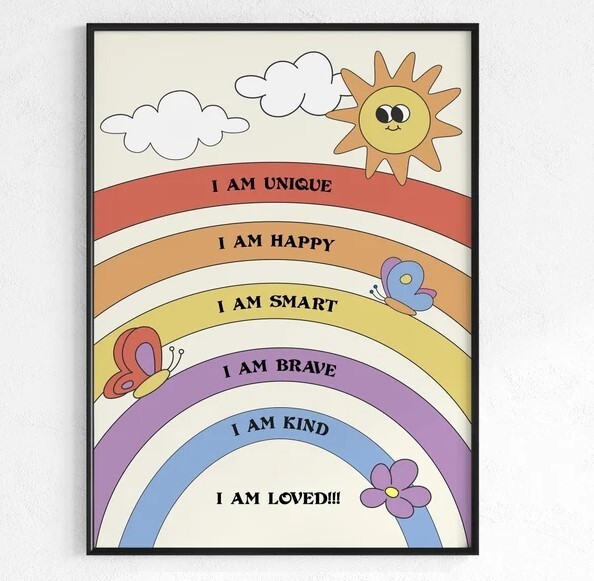 Retro Rainbow Positive Affirmations Motivational Poster for Home or Office