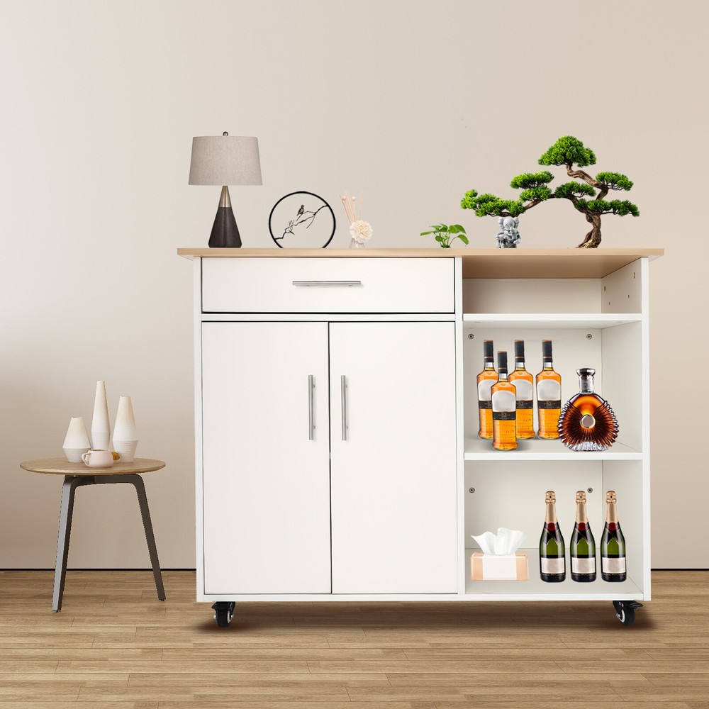 Portable Rolling Kitchen Island Cart with Storage Drawer