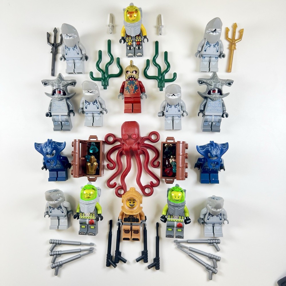 LEGO Atlantis Minifigures Lot Of 16 Diver Weapons Speargun Squid Manta Treasure