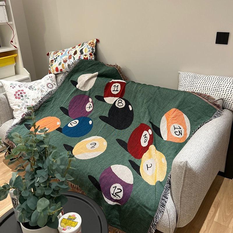 Throw Blanket Billiard Art Sofa Covers Woven Modern Machine Washable Multicolor