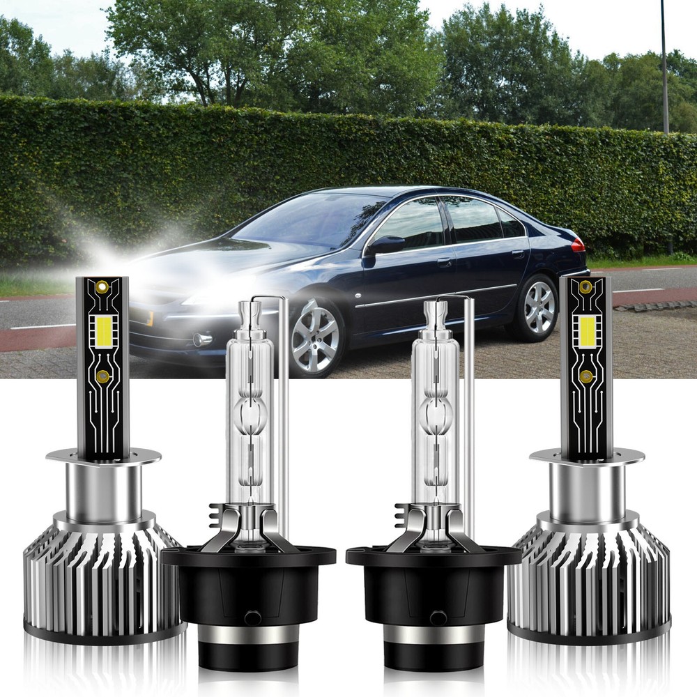 For Peugeot 607 2002-2008 4Pcs LED HID Headlight Bulbs High & Low Beam H1 D2S