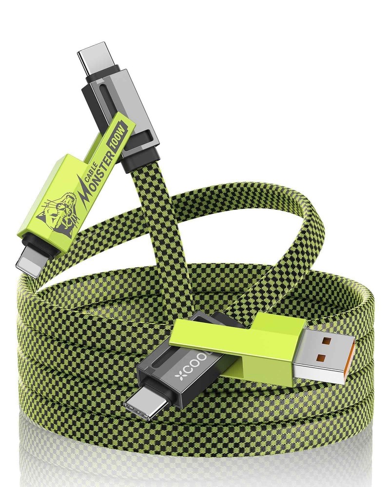 XCOOL USB C Cable 4-in-1 USB-C Cable 6ft 100W USB-C Charger Cable with Hook-a...