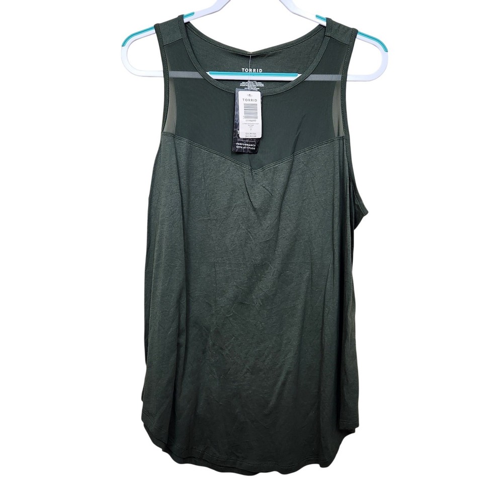 New! Torrid Active Workout Athletic Tank Olive Green Mesh Inset SZ 2X NWT