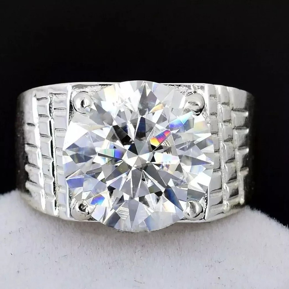 10.50 Ct Treated White Diamond Solitaire Ring 925 Silver Certified Rare