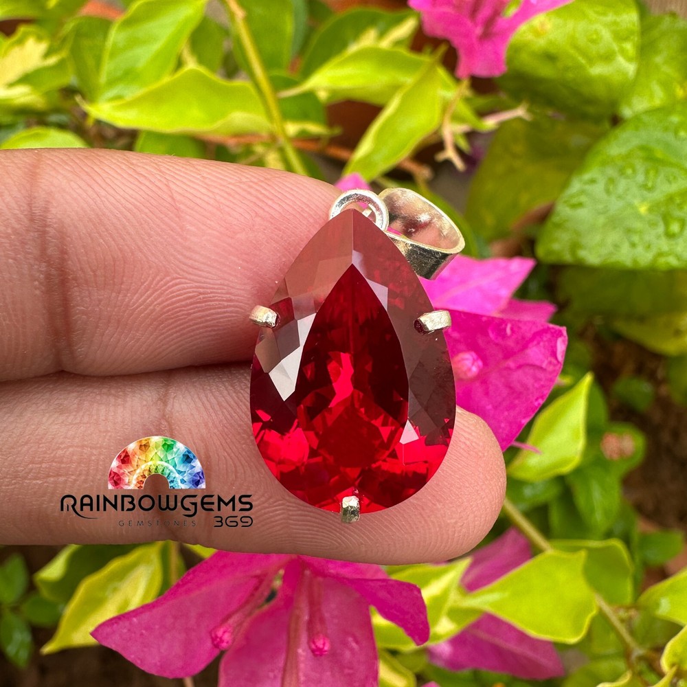 25.25 CT Natural Mozambique Red Ruby Gemstone 925 Silver Pendant Pear Shape