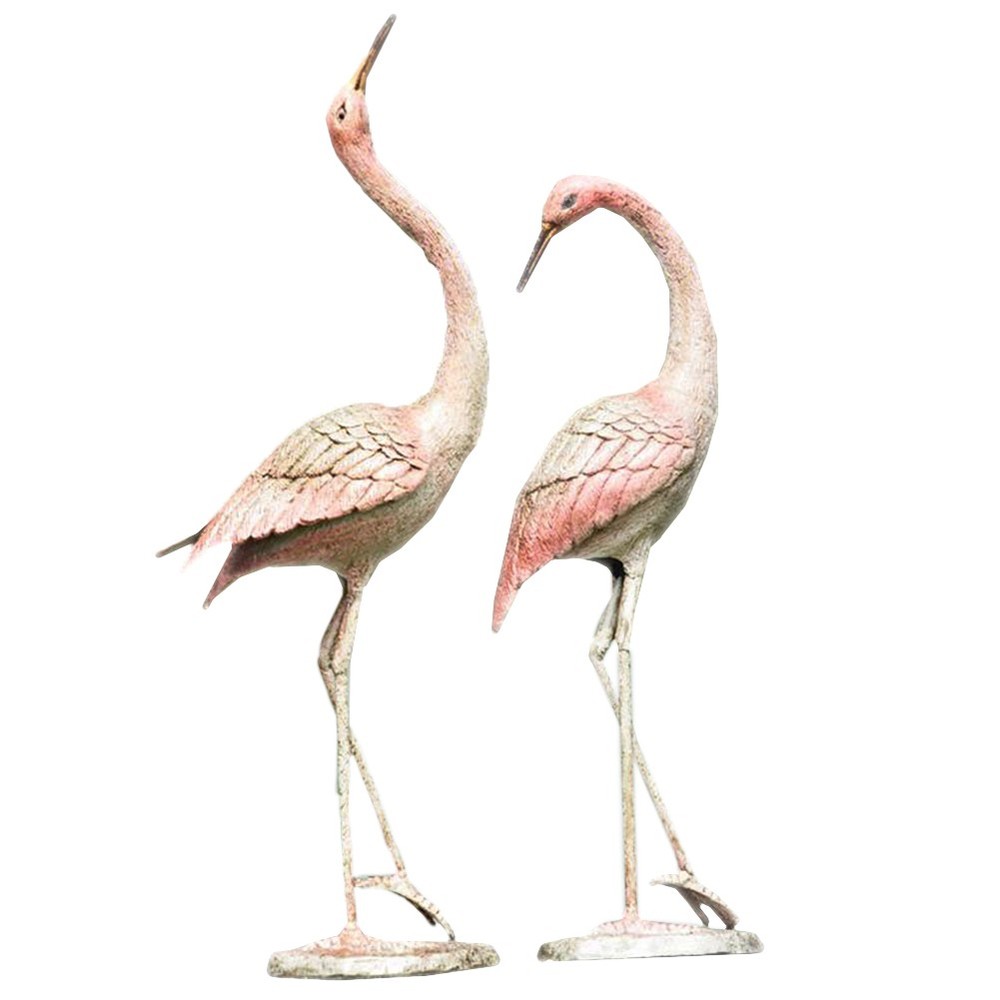 Cast Aluminum Flamboyant Crane Garden Sculpture Set of 2