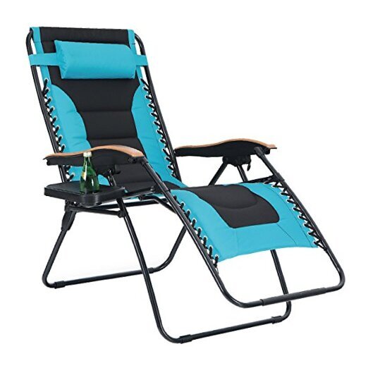 Oversized XL Padded Zero Gravity Lounge Chair with Wide Adjustable Armrests in Aqua