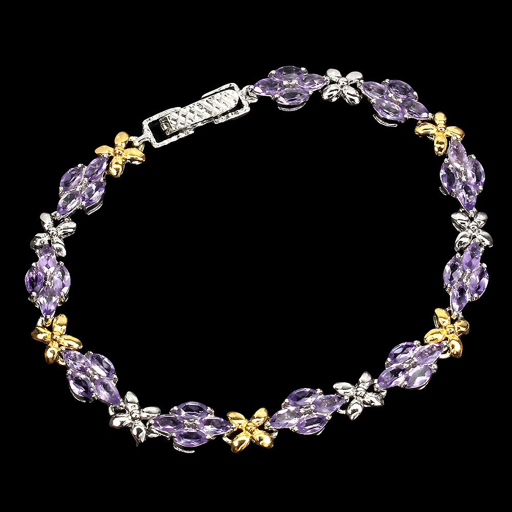 925 Sterling Silver Bracelet Marquise Amethyst Christmas Gemstone Jewelry 7.5