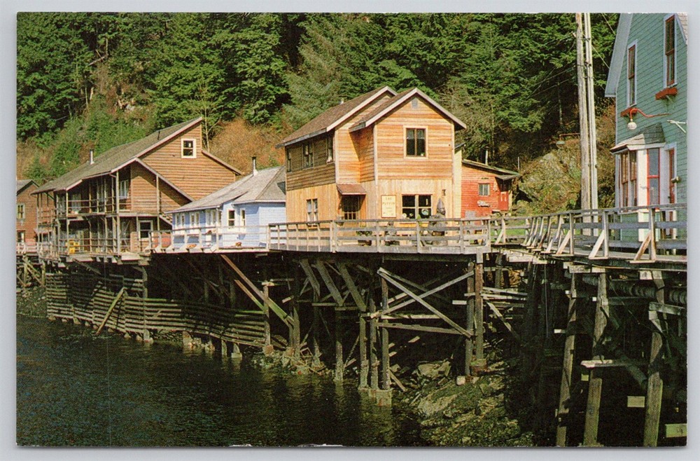 Historic Picturesque Creek Street Boardwalk Red Light Ketchikan AK Postcard AJ16