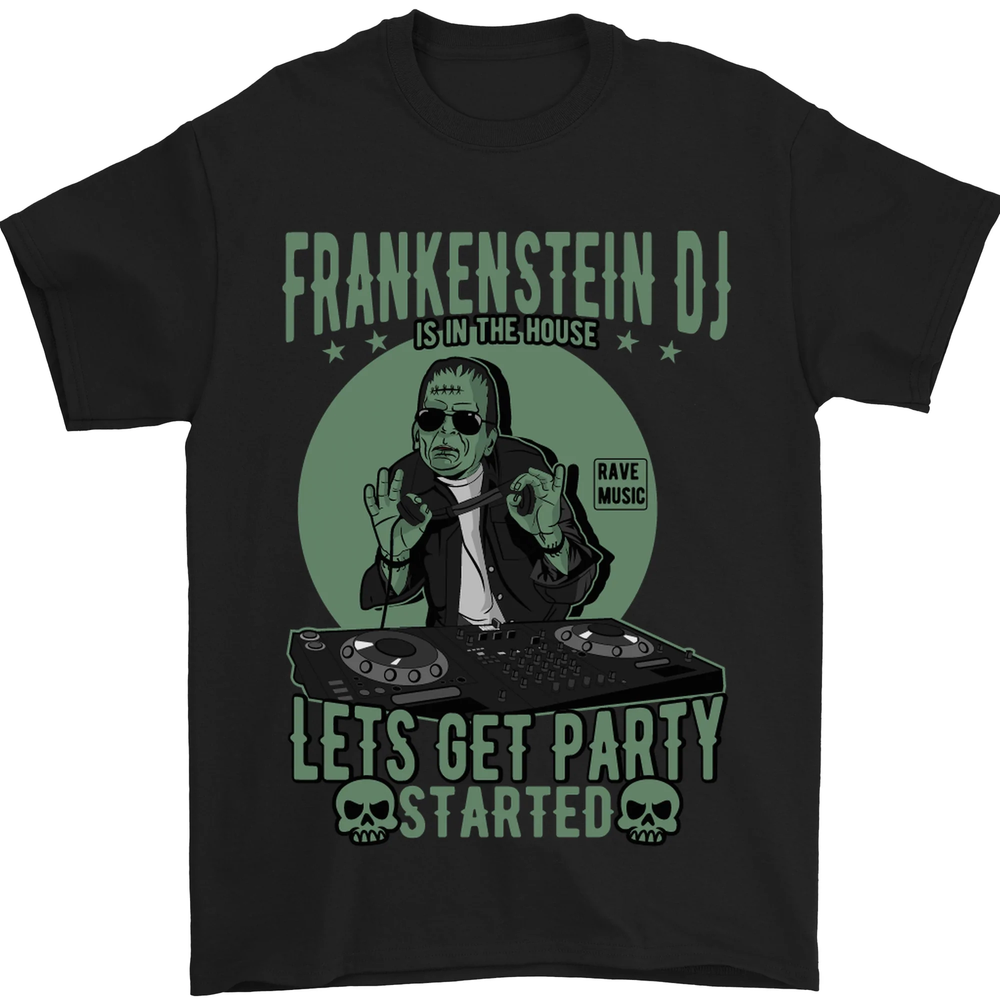 DJ Frankenstein Funny Music Vinyl Halloween Mens T-Shirt 100% Cotton