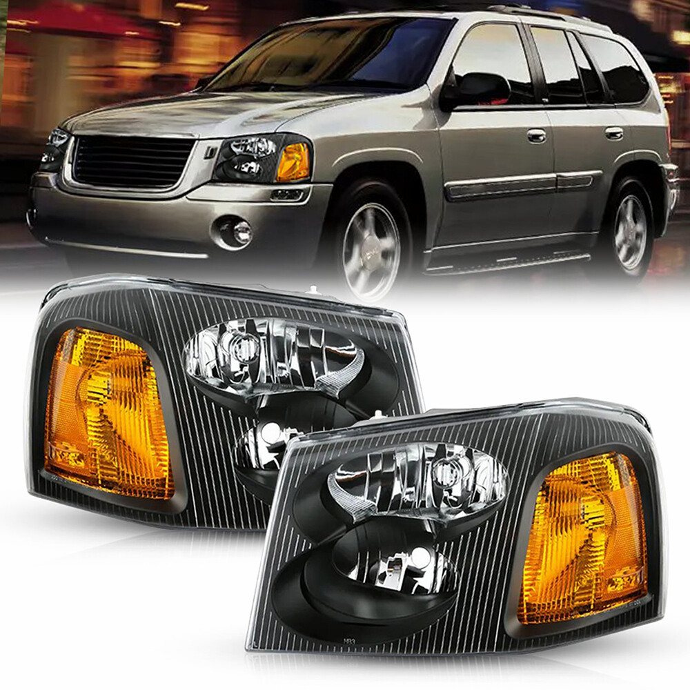 For 2002-2009 GMC Envoy Headlight Assembly Replacement Black Clear Style Pair S