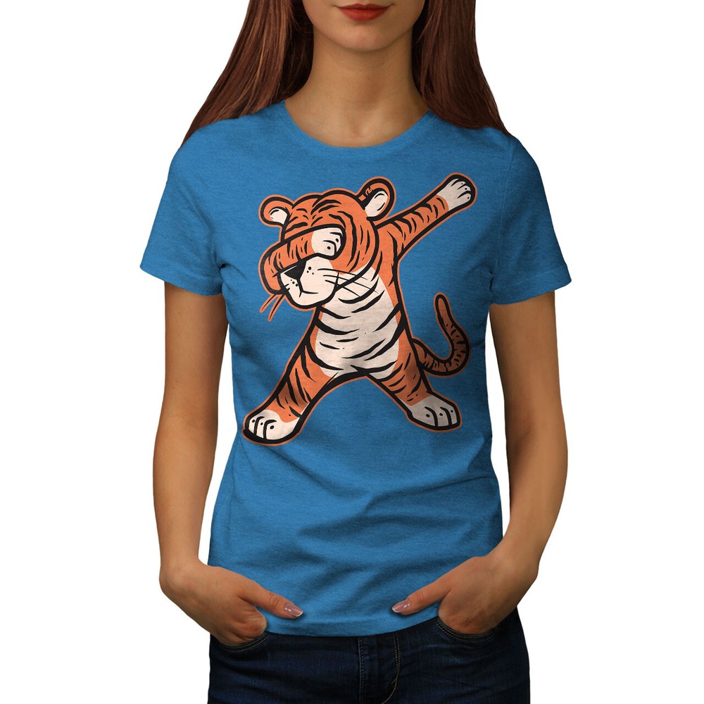 Wellcoda Playful Dabbing Tiger Funny Cute Cartoon Womens T-shirt
