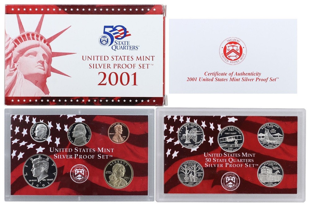 2001 United States Mint Silver Proof Set - 10 Coins - COA & OGP  90% Silver