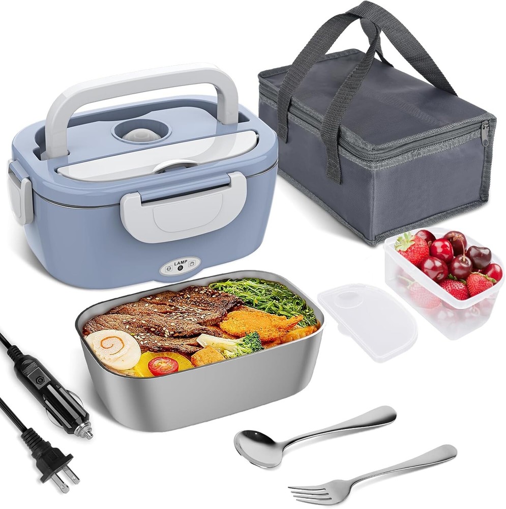 80W Portable Electric Lunch Box 1.5L for Car Truck Office with Stainless Steel Container 12V 24V 110V