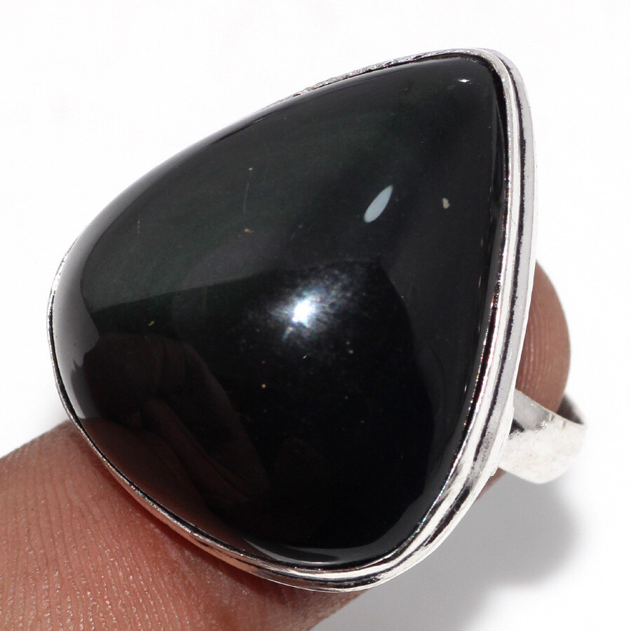 925 Silver Plated-Black Onyx Ethnic Gemstone Ring Jewelry US Size-7.5 JW