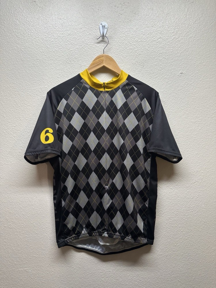 Twin Six Argyle Cycling Jersey XL Club Raglan USA Yellow Black Pockets