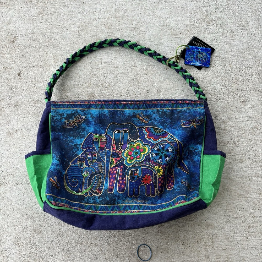 Laurel Burch Colorful Canines Bohemian DOGS Canvas Handbag Tote Purse Bag Pocket