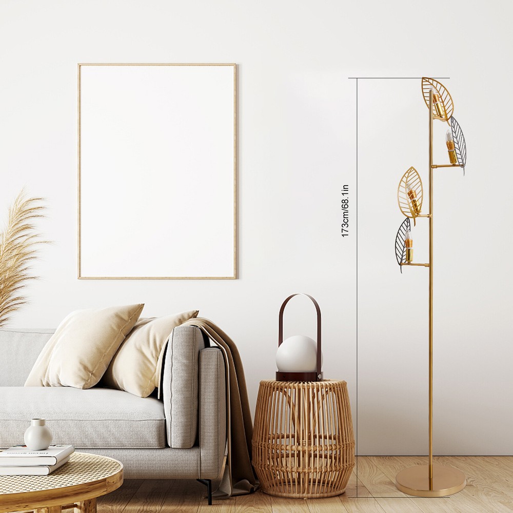 64''Industrial Modern Arc Floor Lamp Gold Floor Lamp with Shelves with Iron Base