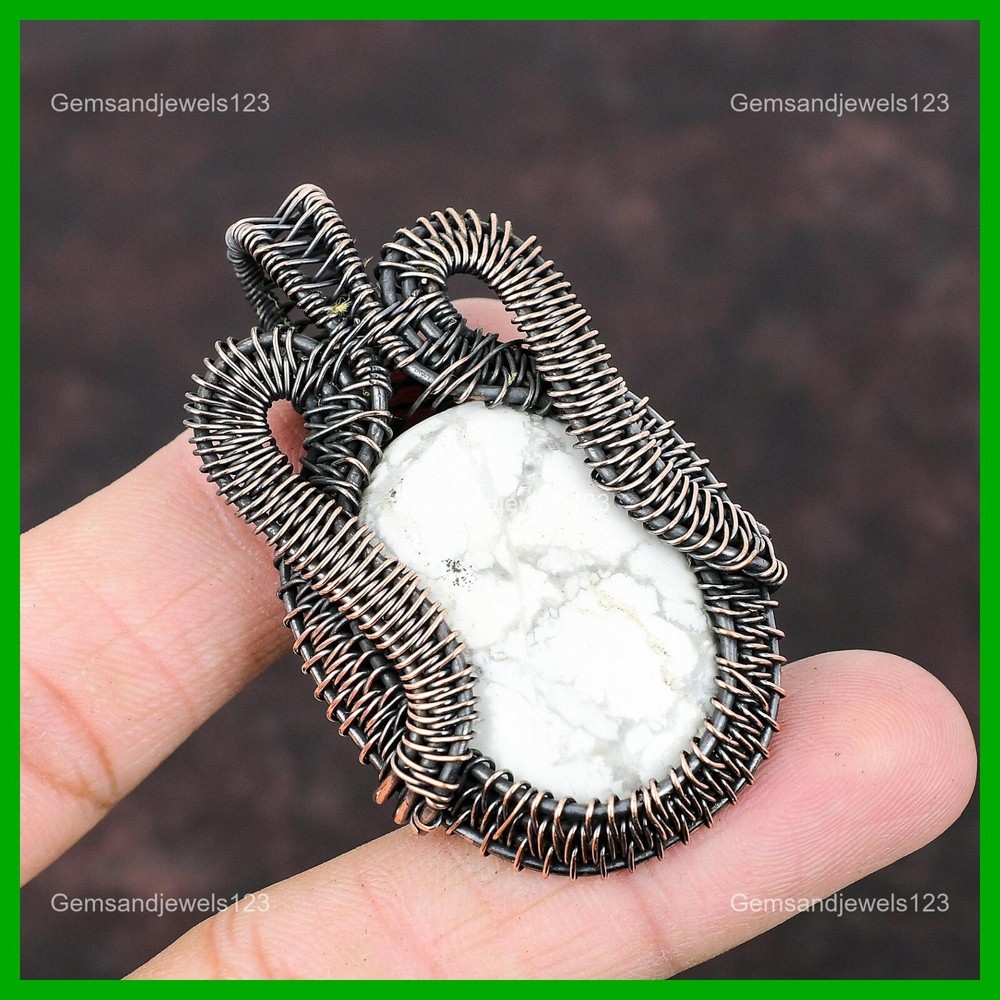 Copper Wire Wrapped Natural Howlite Ethnic Mother Pendant Jewelry Gift