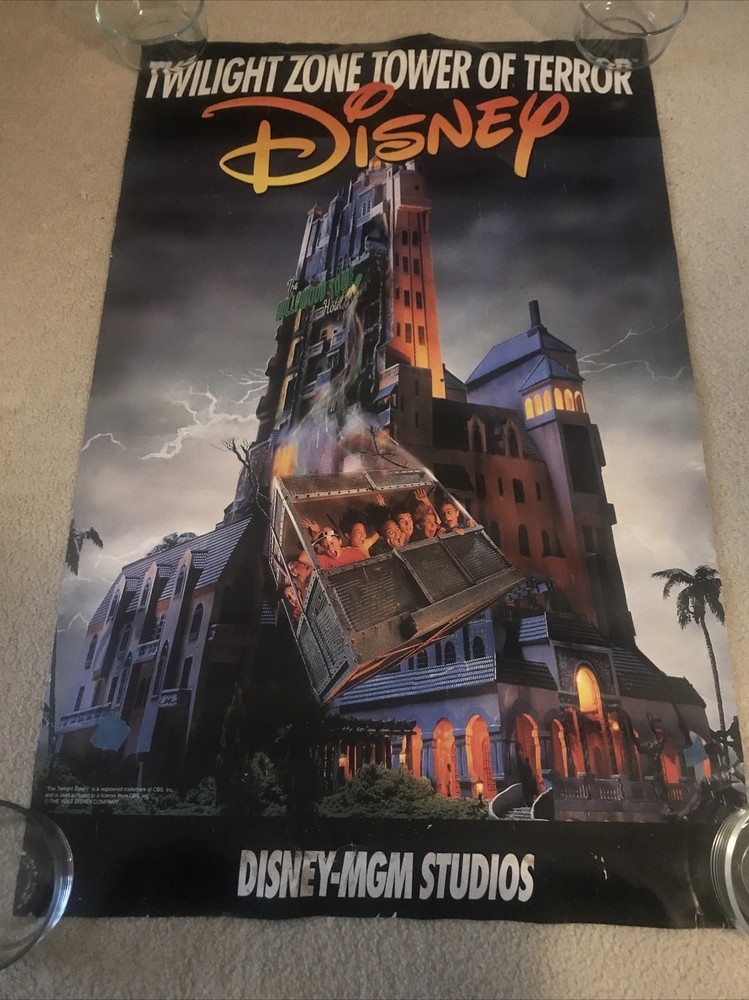 Vtg 1990s Disney MGM Studios Twilight Zone Tower of Terror Poster 36X23 RARE-hts
