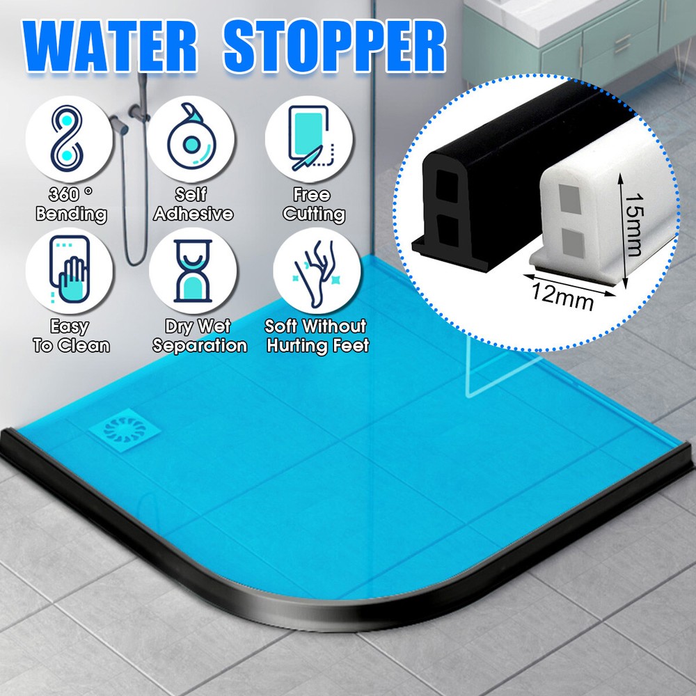 Flexible Water Stopper Shower Barrier Silicone Bathroom Floor Retaining Strip