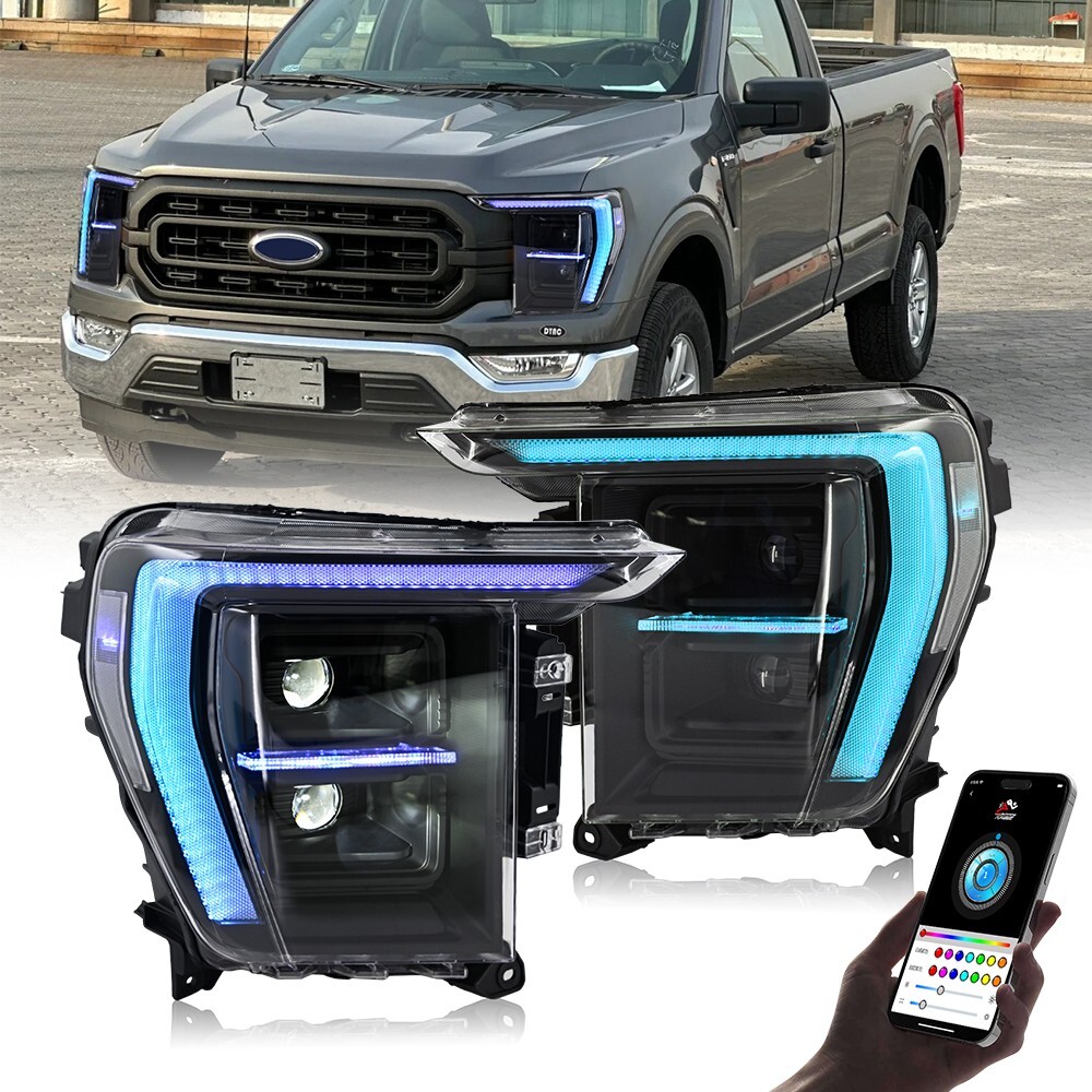 RGB Color LED Headlights for Ford F-150 14th Gen P702 2021-2023 2024 Front Lamps