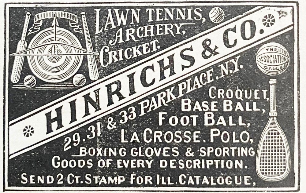 C.F.A. HINRICHS & CO Park Place NY Sporting Goods Dept Store RARE! 1887 Print Ad