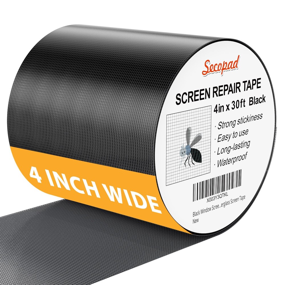 Black Window Screen Repair Kit, 4 in X 30 FT (360IN) Screen Repair Tape for W...