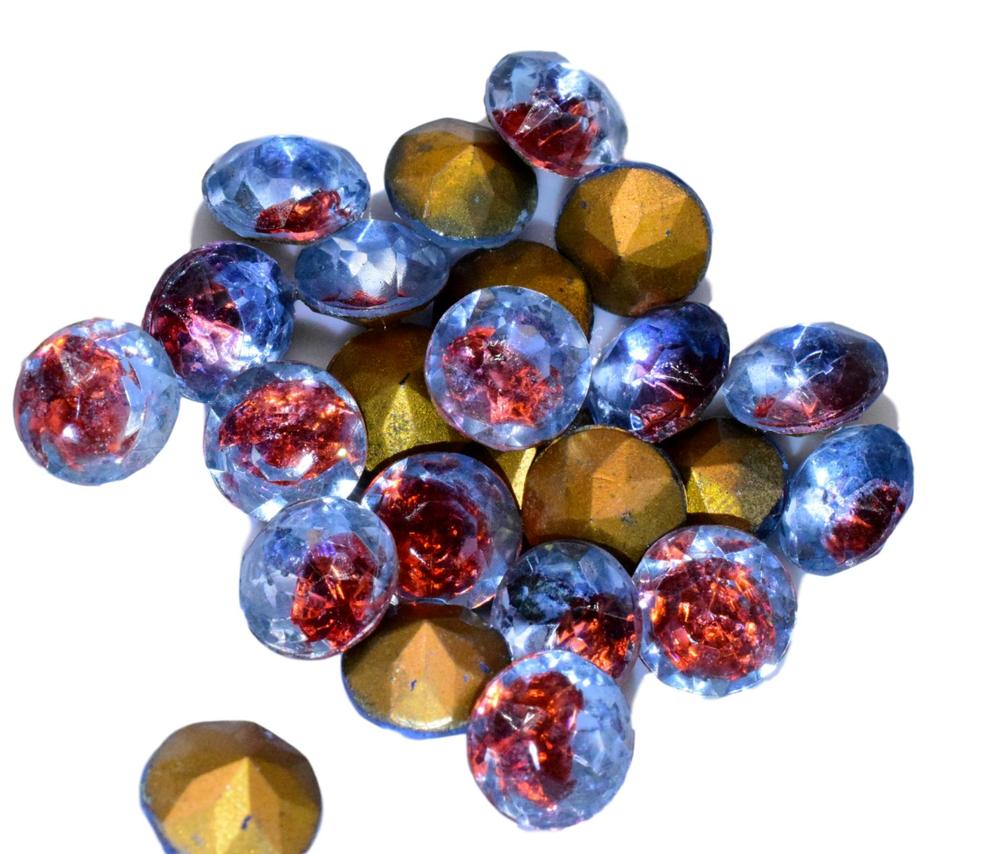 Vintage SS48/11mm Pink Blue Pointed Back Round Lace Glass Beads