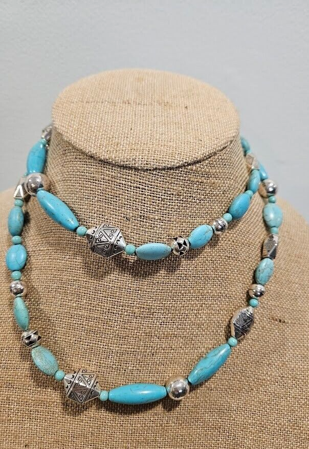 Brighton Mohave Silver Plated Turquoise Howlite Bead Necklace