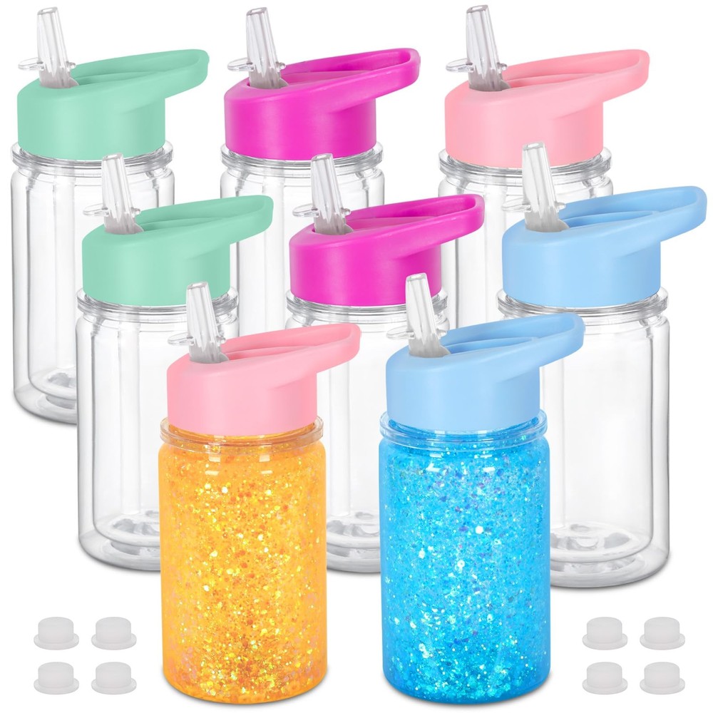 8 Pack 10 Oz Double Wall Snow Globe Tumbler with Plastic Lid