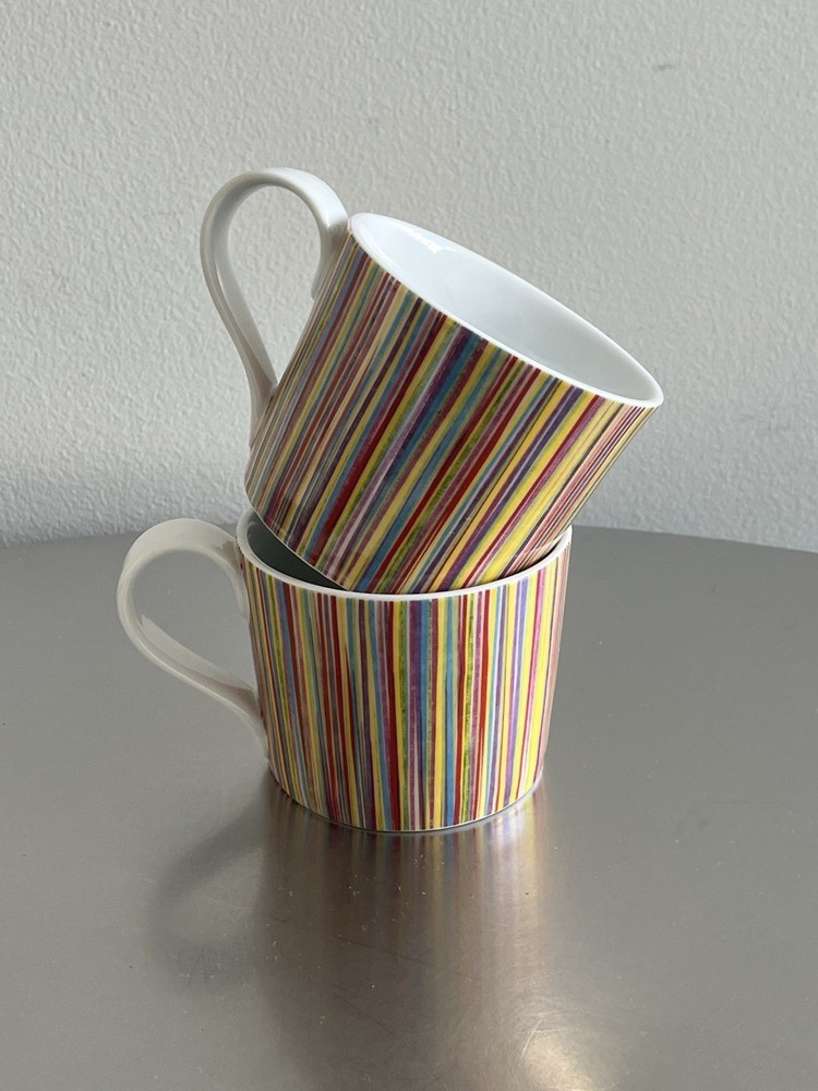Starbucks Rainbow Stripe 2008 Retired Multi Coffee Tea Mug Cup 13 oz Set Of 2