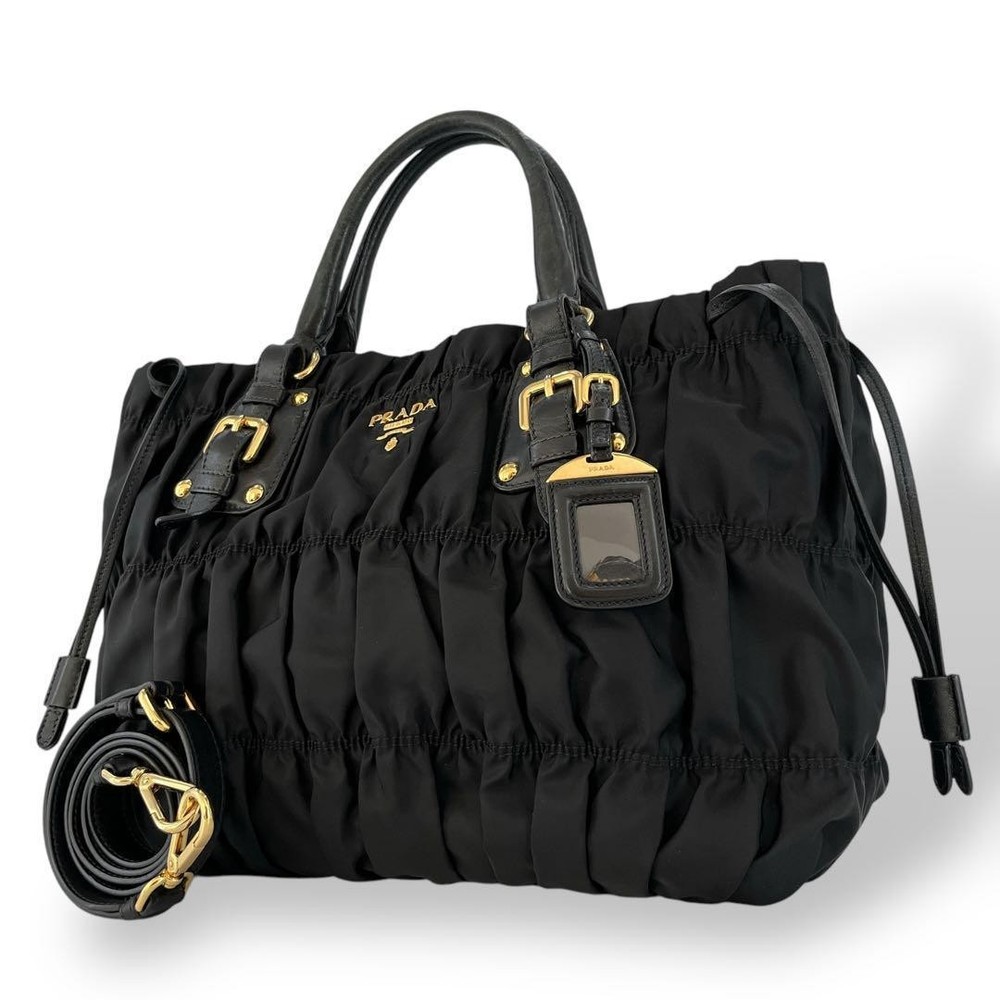 Prada Black Nylon Two-Way Shoulder Bag with Gathered Detail