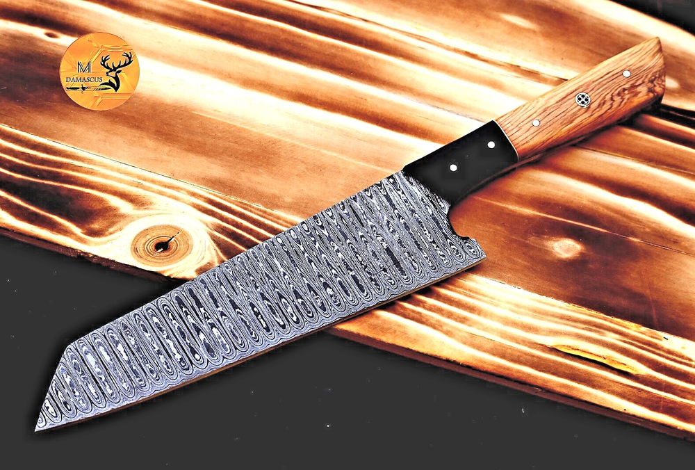 Custom Handmade Damascus Steel Chef Knife with Wooden Handle