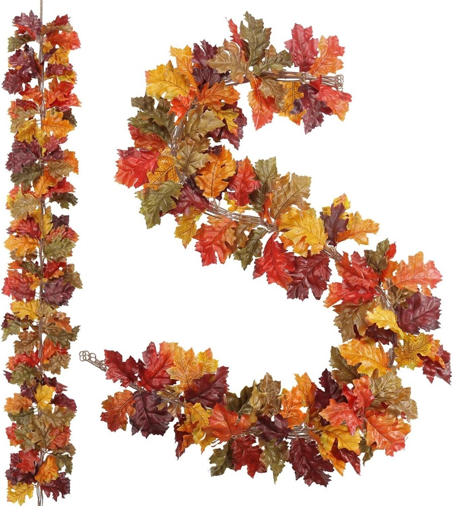 4 Pack 5.2ft Artificial Fall Oak Leaves Garland for Autumn Decor