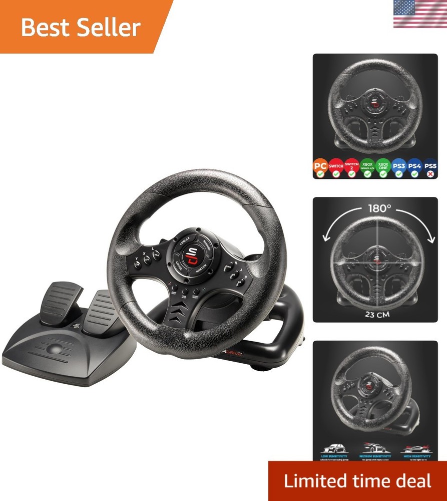 Advanced Racing Steering Wheel with Pedals & Vibration for Xbox and PC - Black