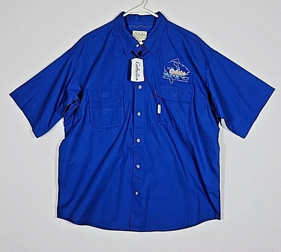 NWT- Cabelas Guidewear NTC Fishing XL Button Up Short Sleeve Shirt Blue Color