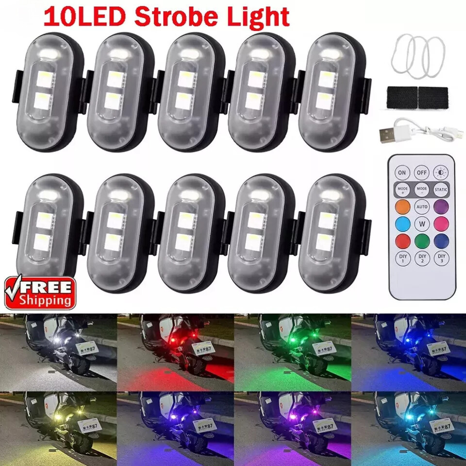 10Pcs Wireless LED Strobe Light RGB 8 Colors Rechargeable Flashing Warning Light